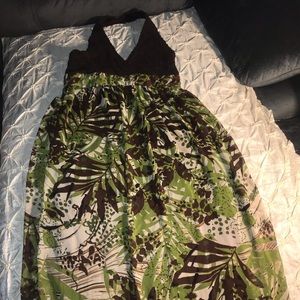 Sandra Darren Green Brown Floral maxi dress